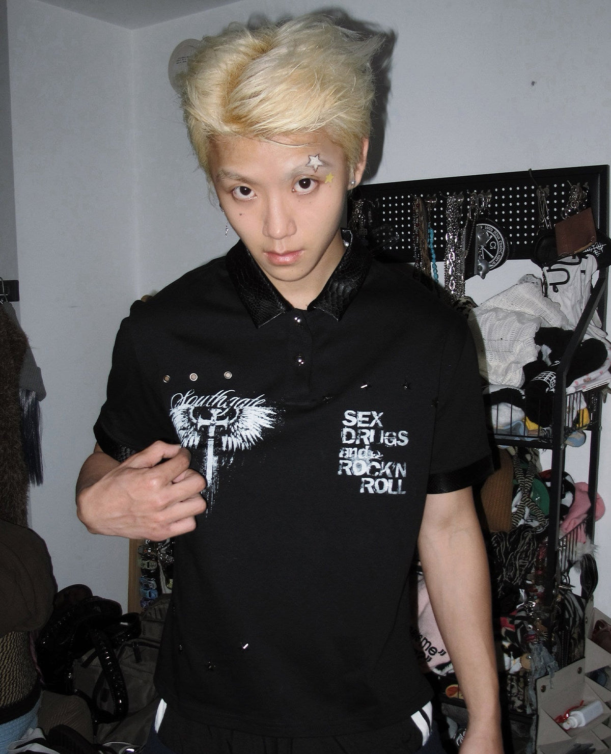 Rock Print Polo-Collar Short Sleeve  Polo Shirt WN27122