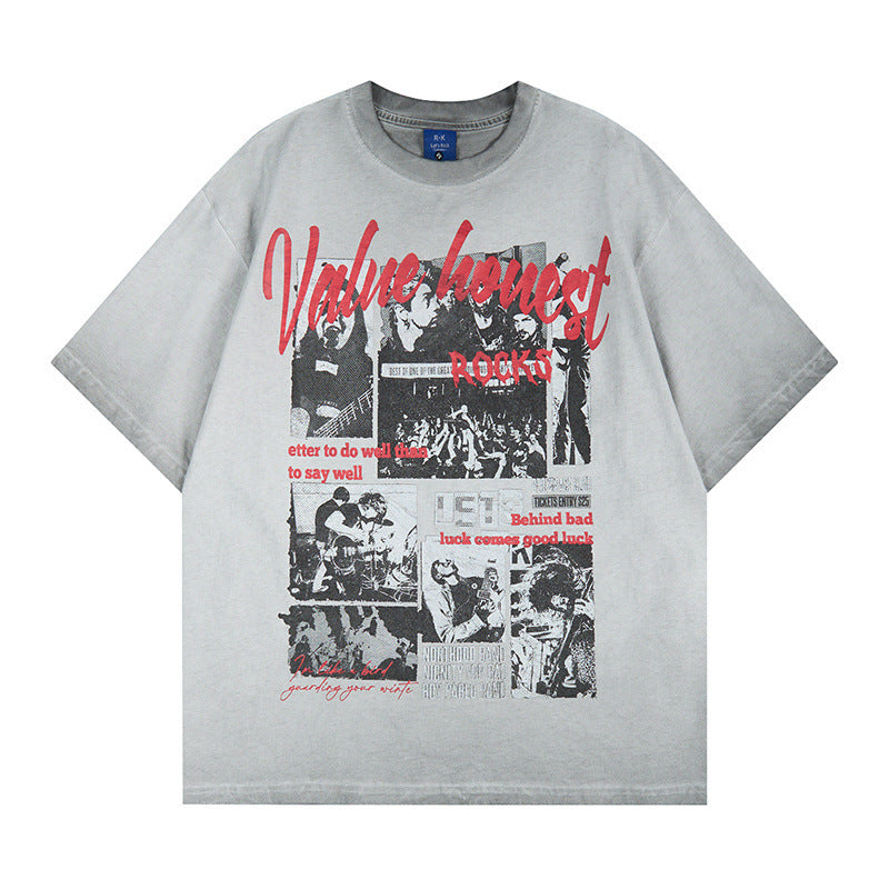 Washed Rock Band Print Short Sleeve T-Shirt WN25485