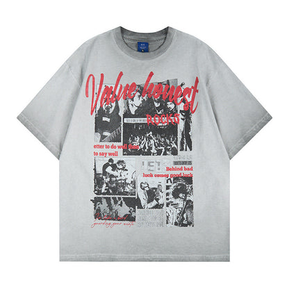 Washed Rock Band Print Short Sleeve T-Shirt WN25485