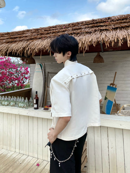 Metal Hollow Shoulder-Pad Zipper Jacket WN20739