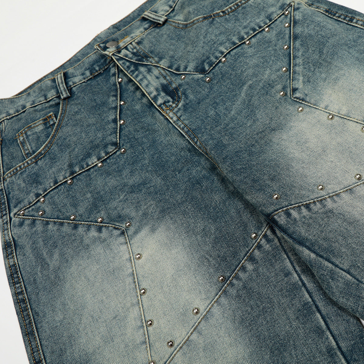 Star Patch Rivet Wide Leg Denim Jeans WN25585