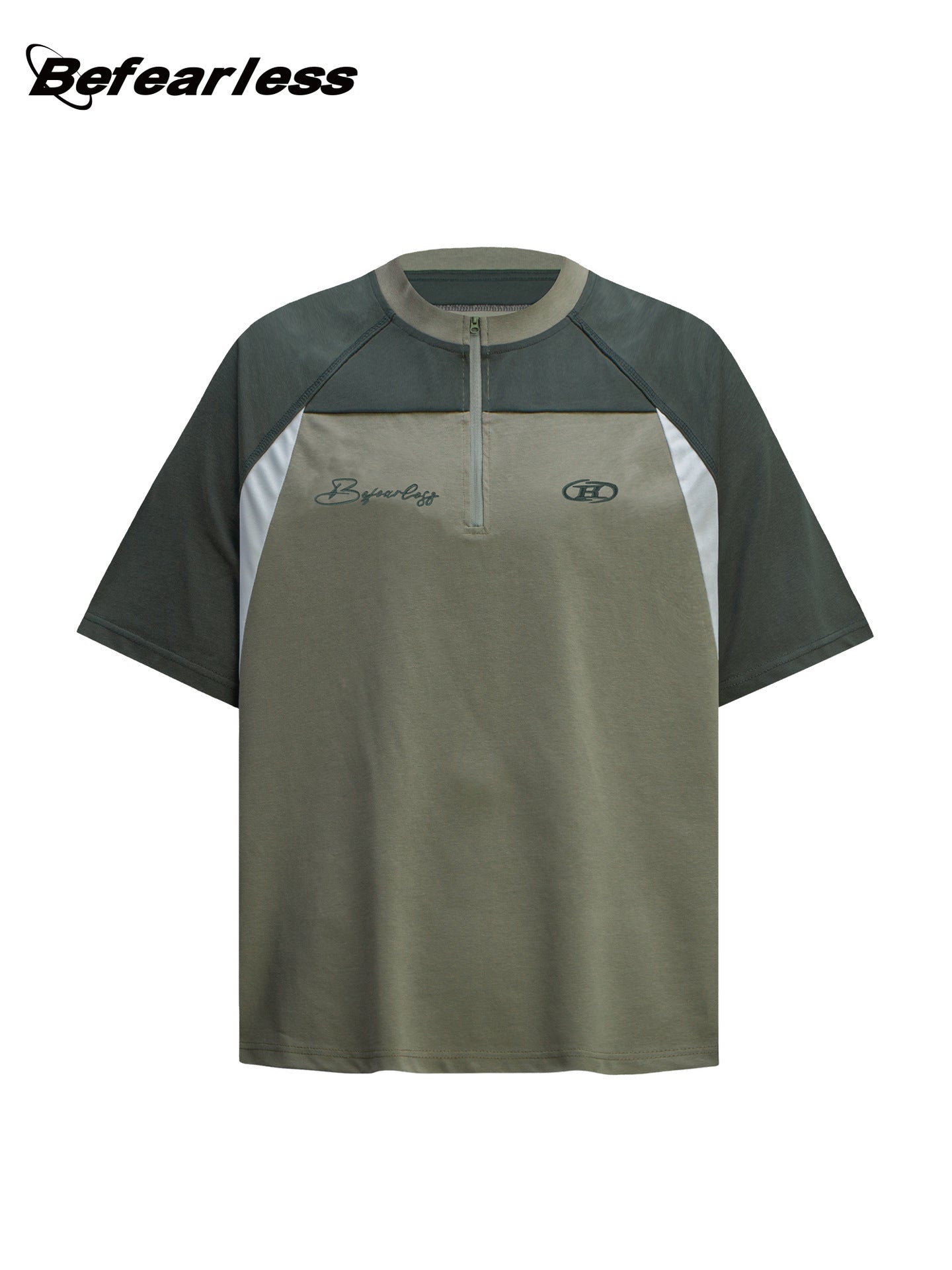 Color-Block Half-Zip Quick-Dry Oversize Short Sleeve T-Shirt WN26333