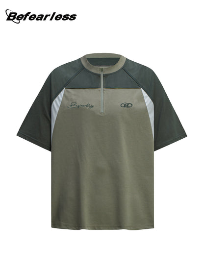 Color-Block Half-Zip Quick-Dry Oversize Short Sleeve T-Shirt WN26333