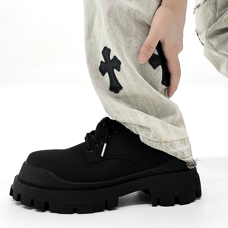 Matte Leather Round-Toe Thick Sole Derby Shoes WN19133