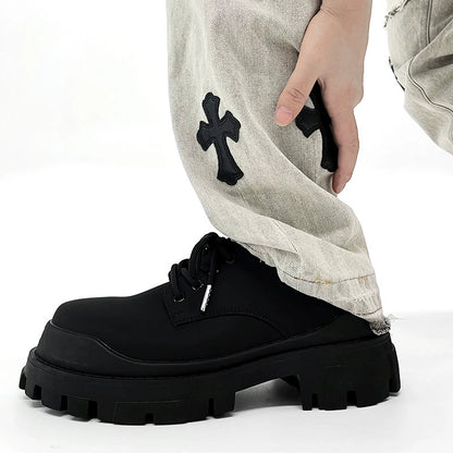 Matte Leather Round-Toe Thick Sole Derby Shoes WN19133