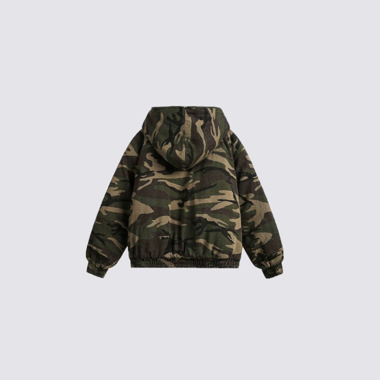 Camouflage Fake Fur Collar Hooded Puffer Jacket WN28044