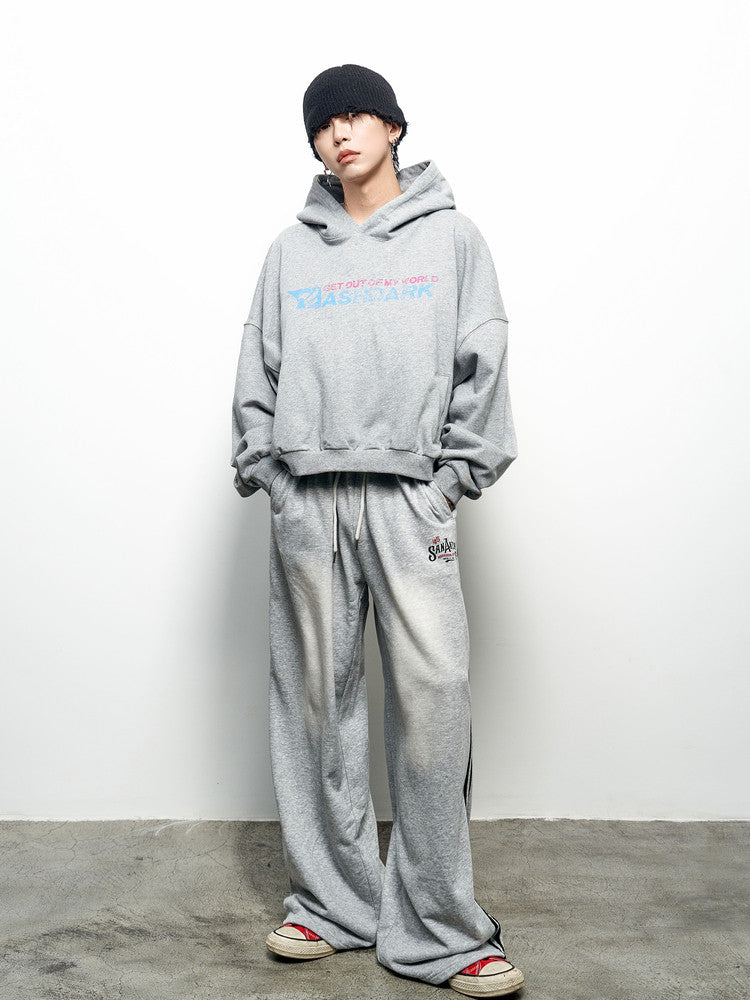 Colorblock Letter Print Oversize Cropped Hoodie WN22966