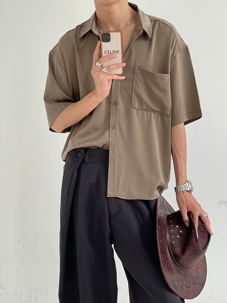 Oversize Satin Short Sleeve Shirt WN7431