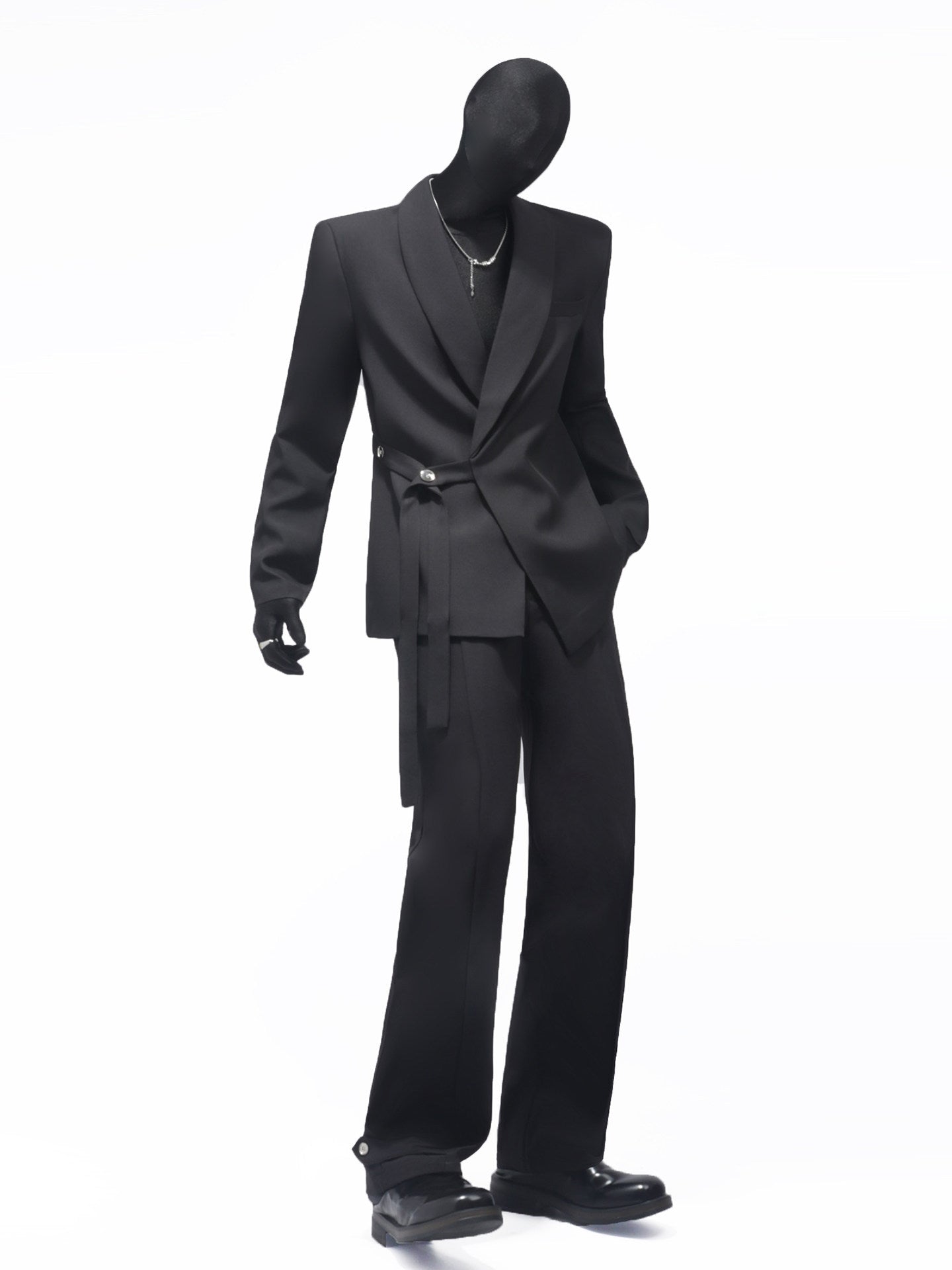 Shoulder-Pad Lace-Up Tailored Jacket & Straight Trousers Setup WN23674