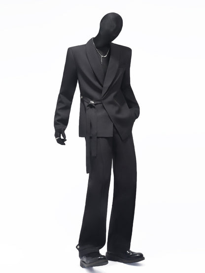 Shoulder-Pad Lace-Up Tailored Jacket & Straight Trousers Setup WN23674