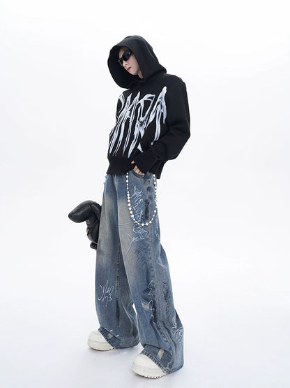 Letter Graffiti Design Shoulder-pad Hoodie WN8061