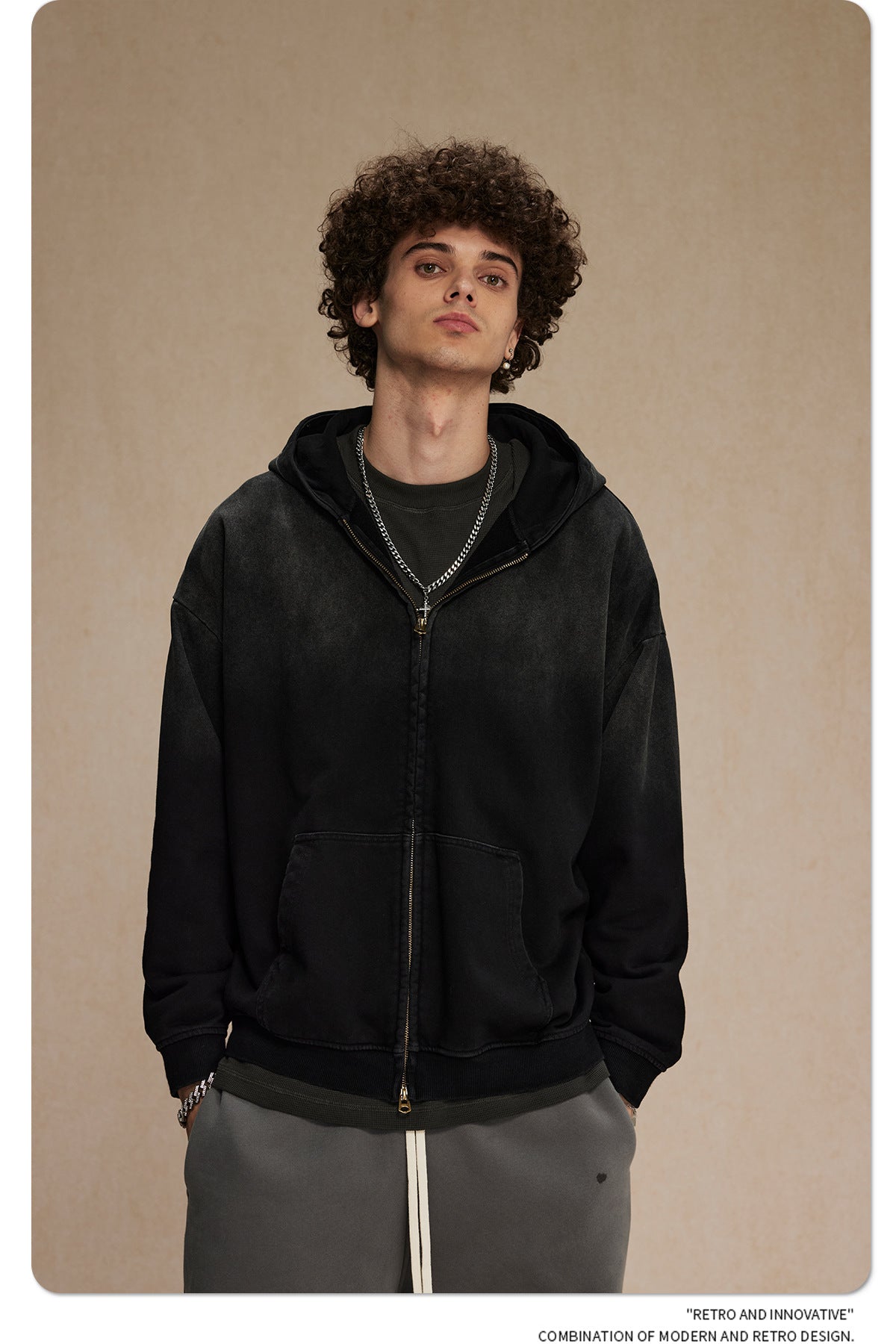 Spray-Dye Washed Oversize Zipper Hoodie WN10009