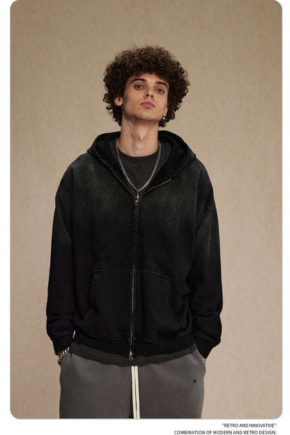 Spray-Dye Washed Oversize Zipper Hoodie WN10009