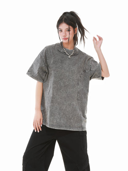 Heavy Washed Fade Stitching Short Sleeve T-Shirt WN25671