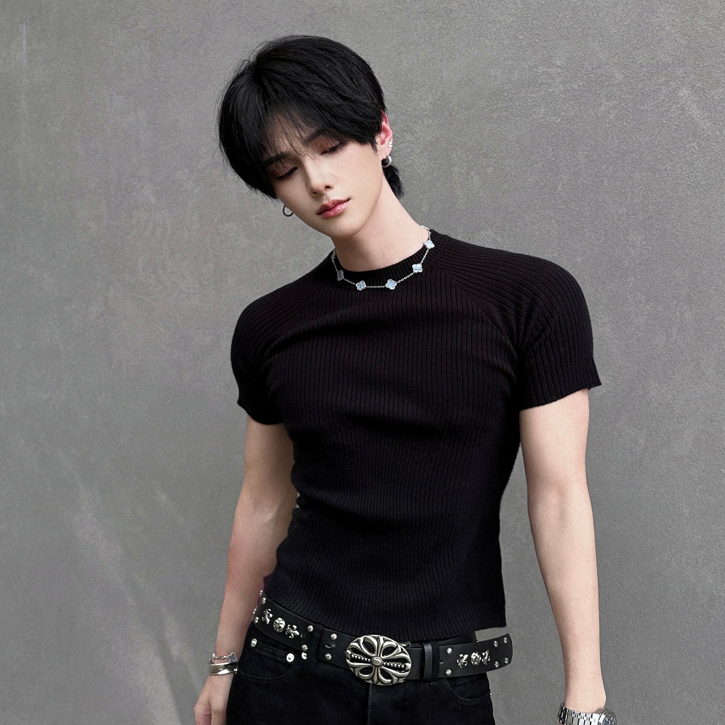 Ribbed Short Sleeve Knit T-shirt WN25093