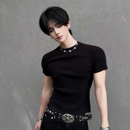 Ribbed Short Sleeve Knit T-shirt WN25093