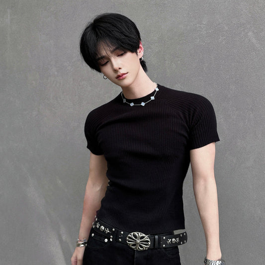 Ribbed Short Sleeve Knit T-shirt WN25093