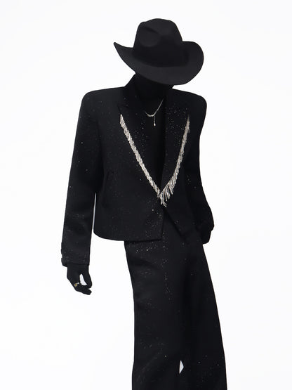 Fringe Studs Tailored Jacket & Flare Trousers Setup WN23700