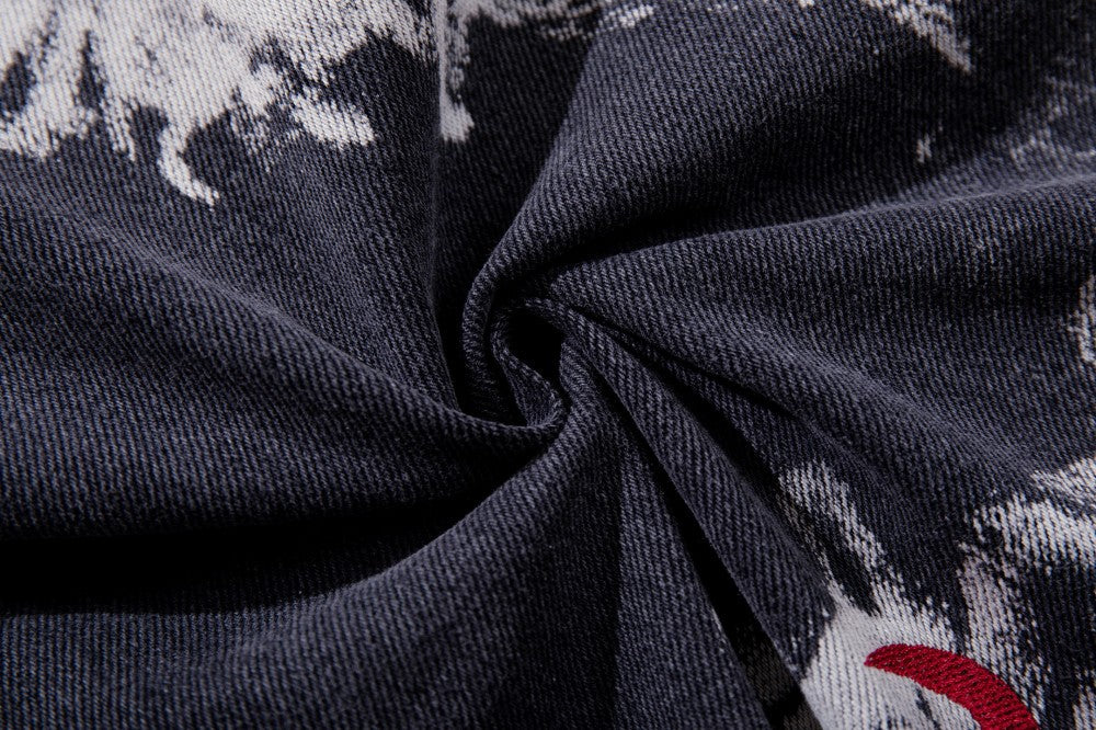 Washed Graphic Print Wide Leg Denim Jeans WN27794