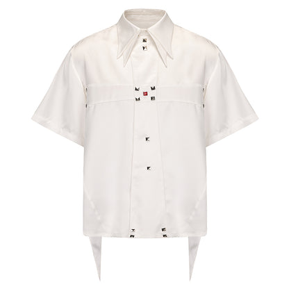 Cross Satin Design Studs Short Sleeve Shirt WN15866
