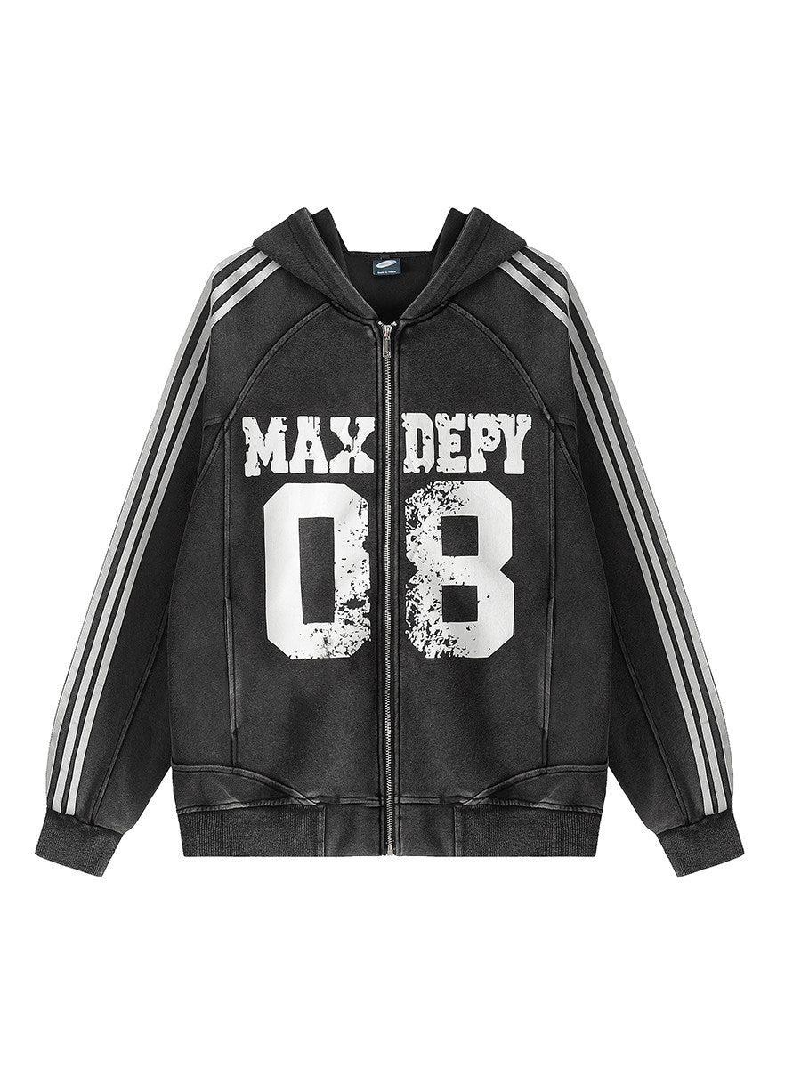 Washed Damage Letter Oversize Zipper Hoodie WN24214