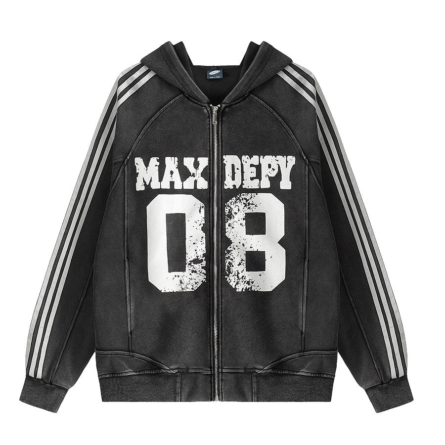 Washed Damage Letter Oversize Zipper Hoodie WN24214