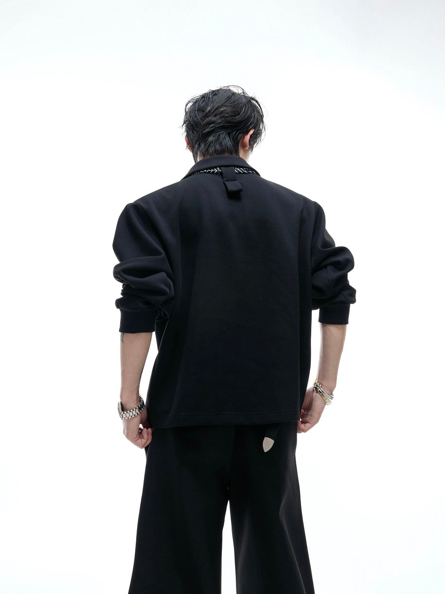 Stripe Scarf Ribbon V-Neck Long Sleeve Shirt WN20534