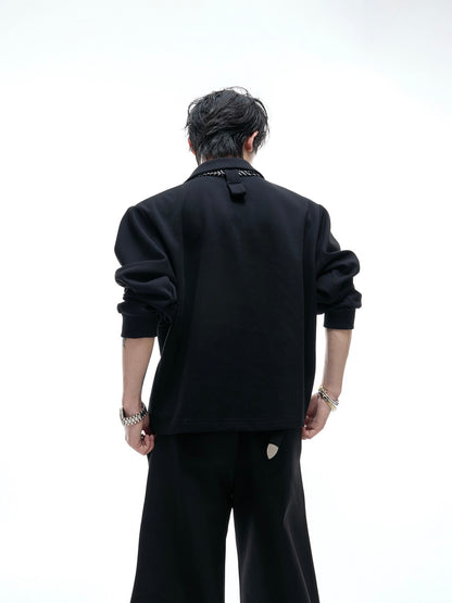 Stripe Scarf Ribbon V-Neck Long Sleeve Shirt WN20534