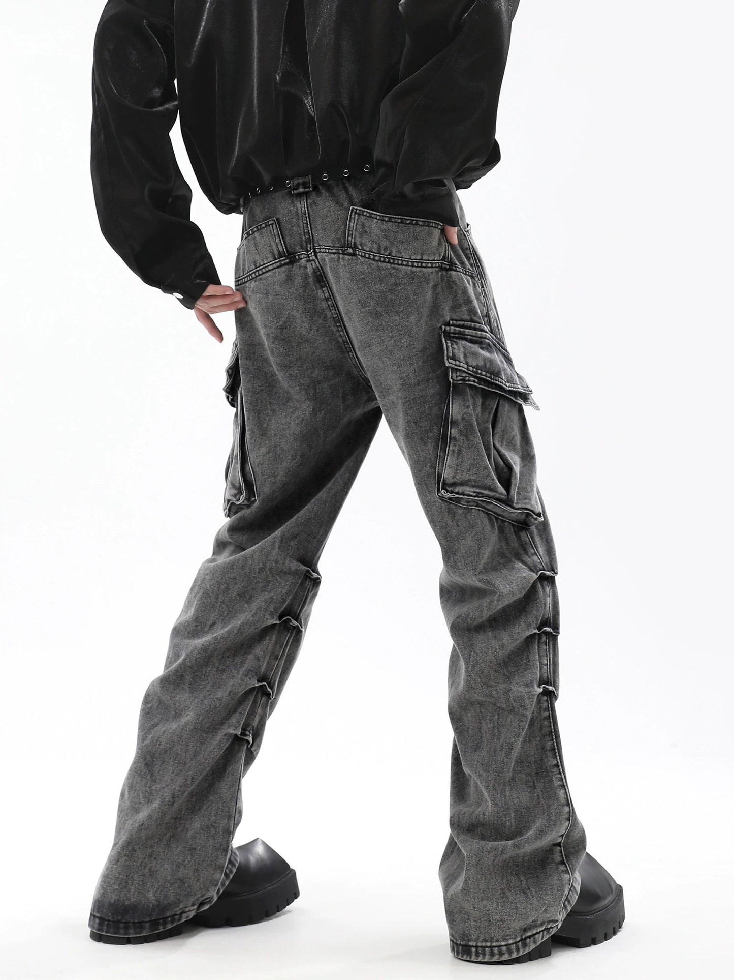 Stacked Straight-Leg Cargo Denim Jeans WN10303