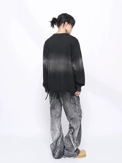 Damage Hem Oversize Long Sleeve T-Shirt WN10899