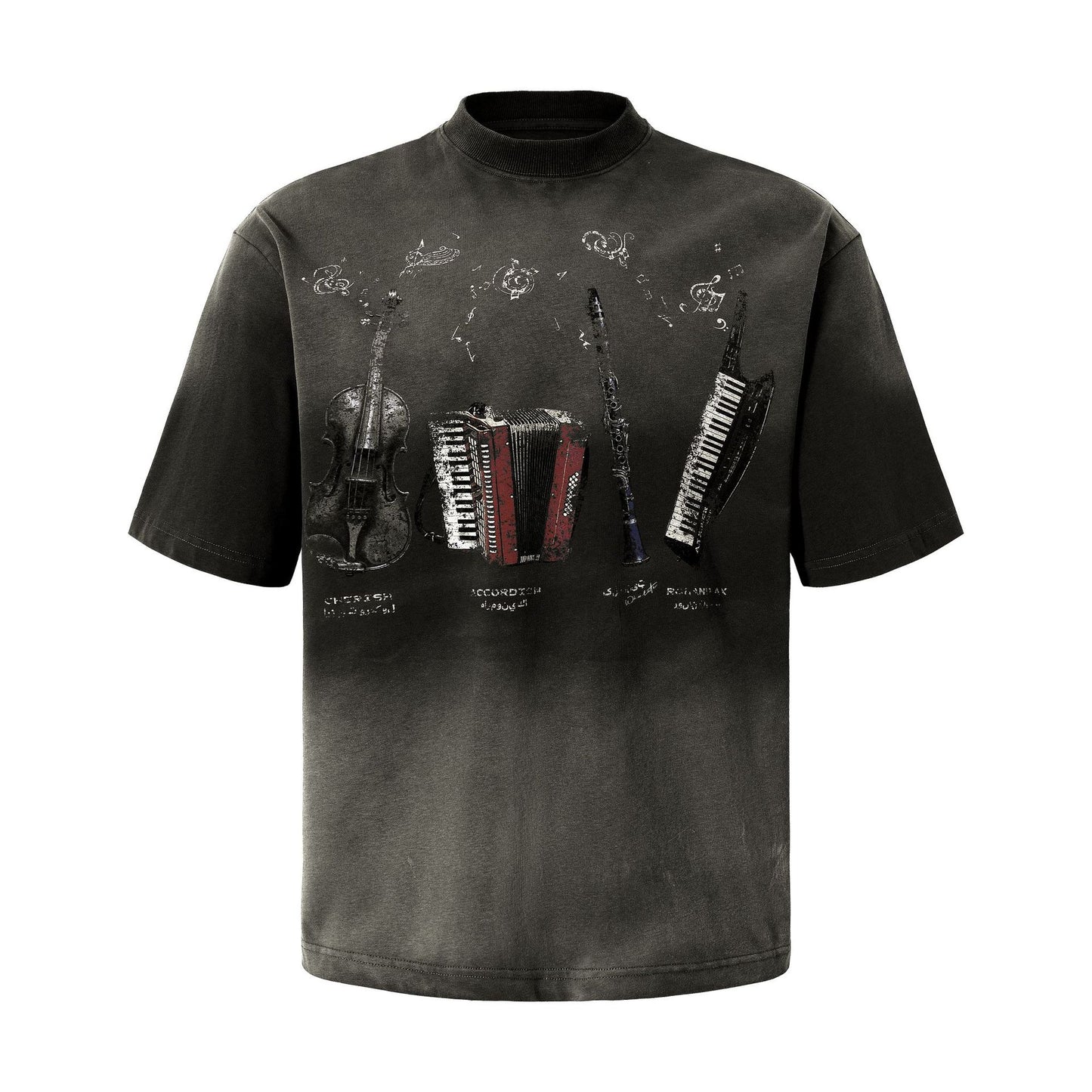 Instrument Print Washed Short Sleeve T-Shirt WN25477
