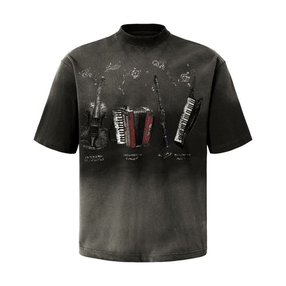 Instrument Print Washed Short Sleeve T-Shirt WN25477