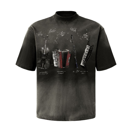 Instrument Print Washed Short Sleeve T-Shirt WN25477