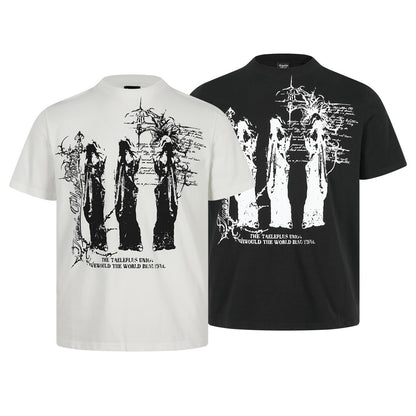 Graffiti Print Cotton Short Sleeve T-Shirt WN25729