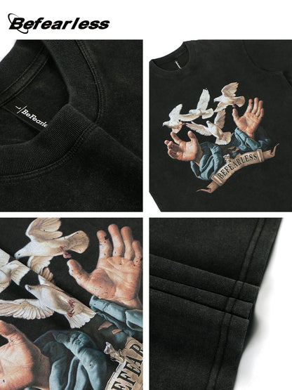 Washed Dove Print Heavyweight Oversize Short Sleeve T-Shirt WN26398