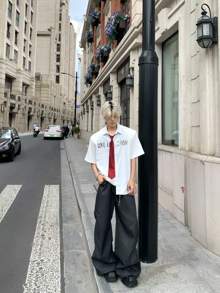 Letter Print Design Short Sleeve Shirt WN19799