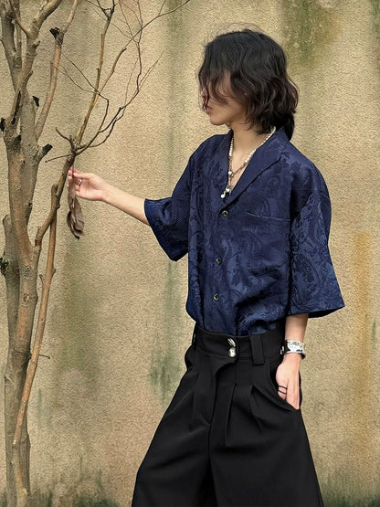 Jacquard Texture Cuban Collar Short Sleeve Shirt WN20019