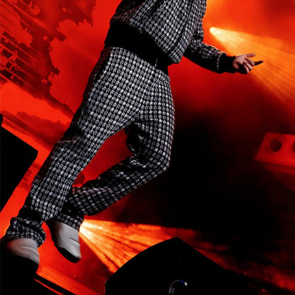 Houndstooth Hooded Zipper Jacket & Micro Flare Pants Setup WN21011