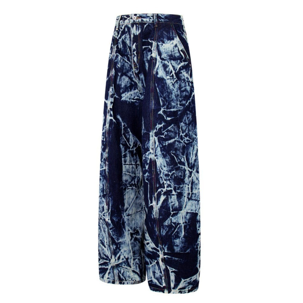 Abstract Print Wide Leg Denim Jeans WN28011