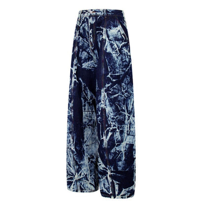 Abstract Print Wide Leg Denim Jeans WN28011