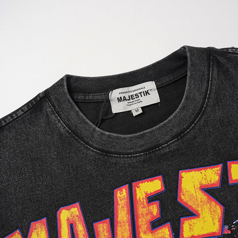Washed Figure Letter Print Oversize Short Sleeve T-Shirt WN27950
