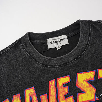 Washed Figure Letter Print Oversize Short Sleeve T-Shirt WN27950