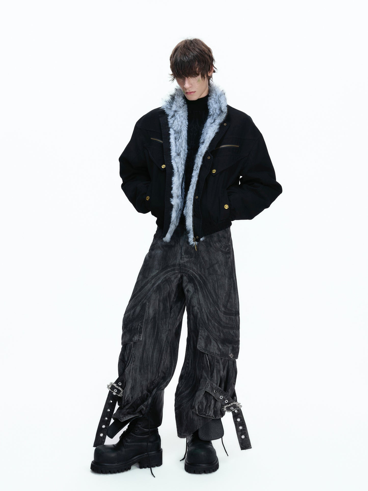 Vintage Suede Fake Fur Wide Jacket  WN22666