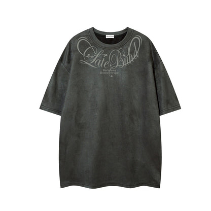 Suede Letter Print Short Sleeve T-Shirt WN25583