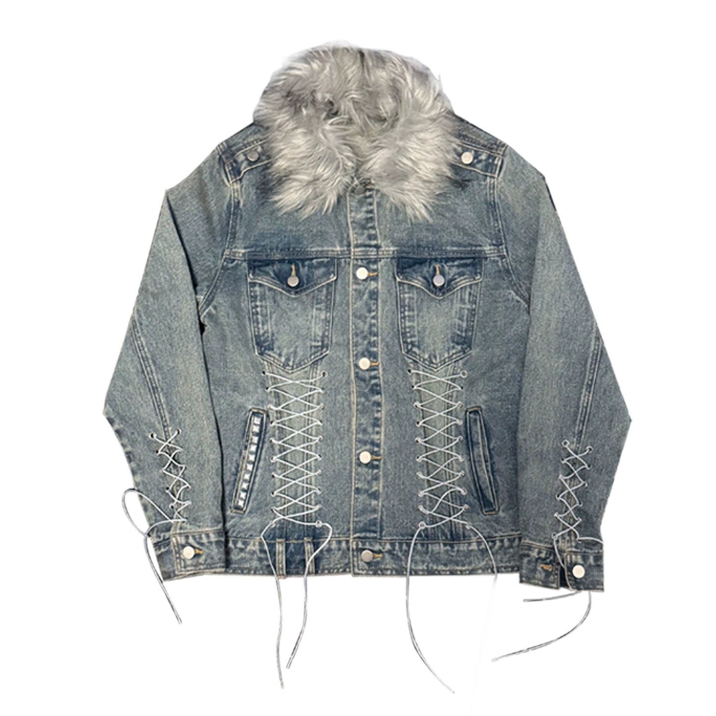 Fake Fur Collar Washed Denim Jacket WN20907