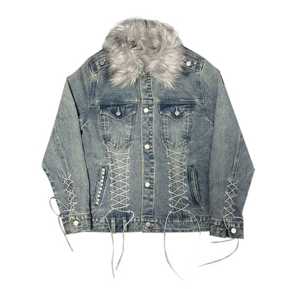 Fake Fur Collar Washed Denim Jacket WN20907