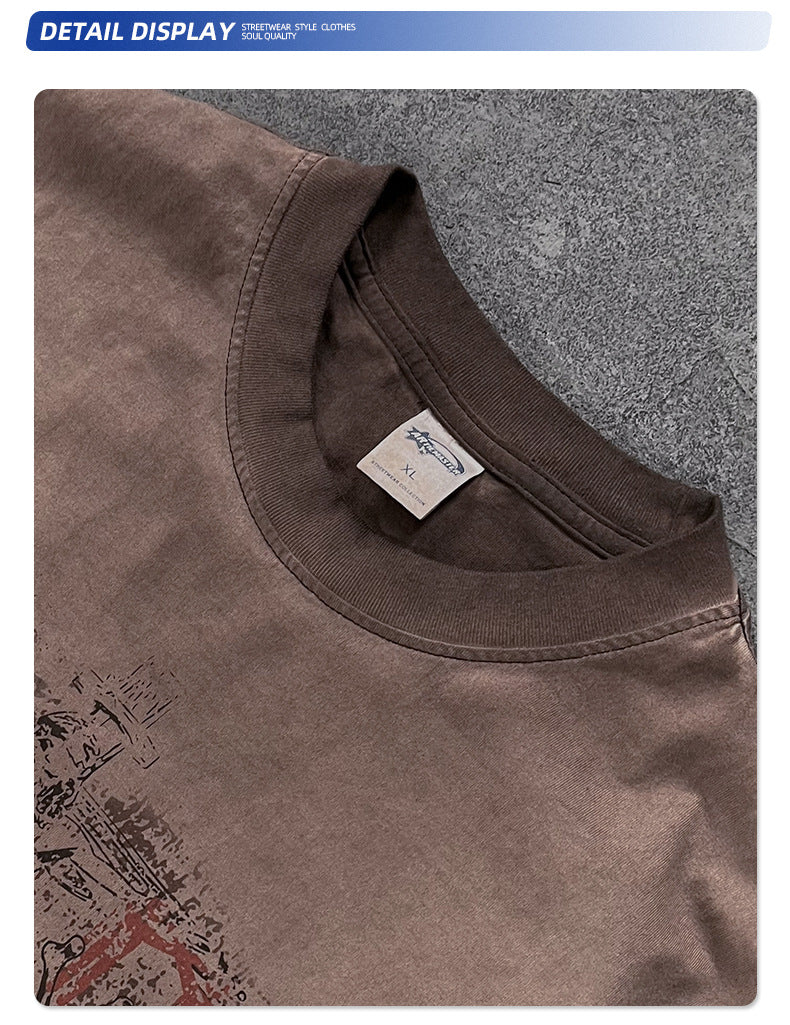 Washed Wax Dye Faded Print Short Sleeve T-Shirt WN16255