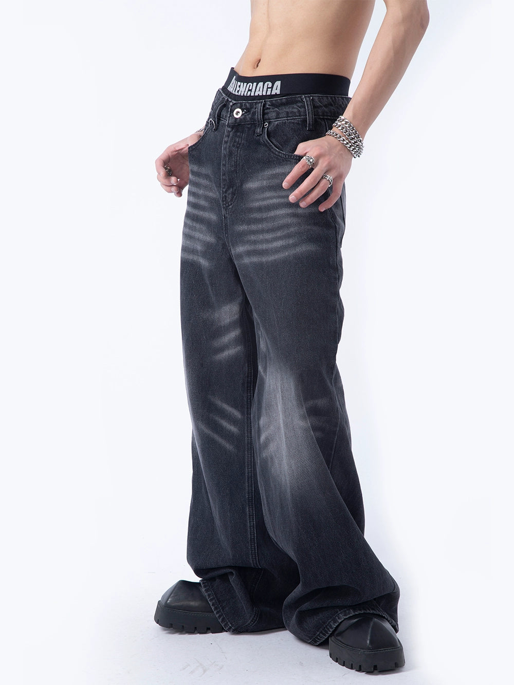 Washed Wide-Leg Straight Denim Jeans WN7281