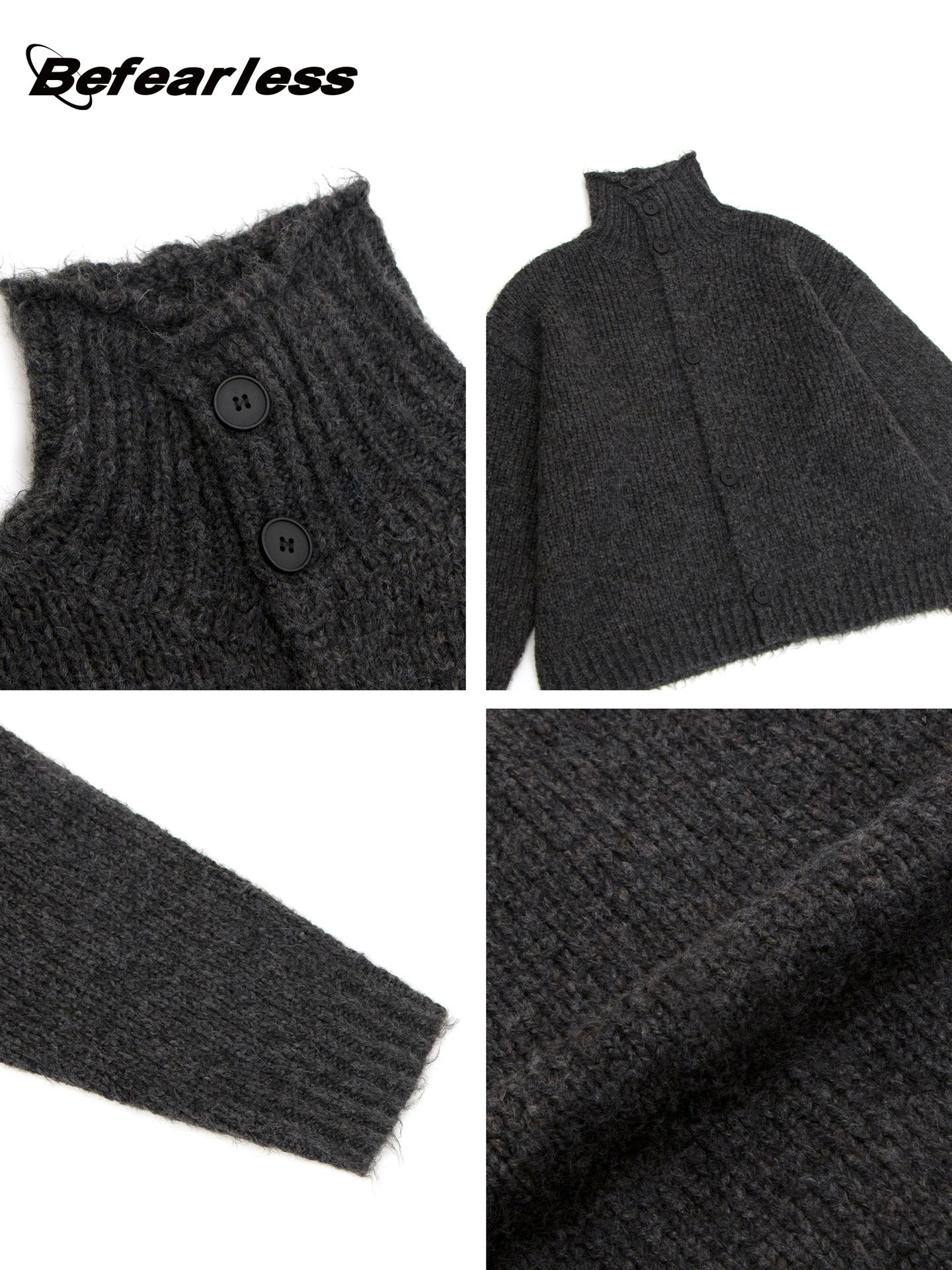 Marled High-Neck Boxy Knit Cardigan WN26367