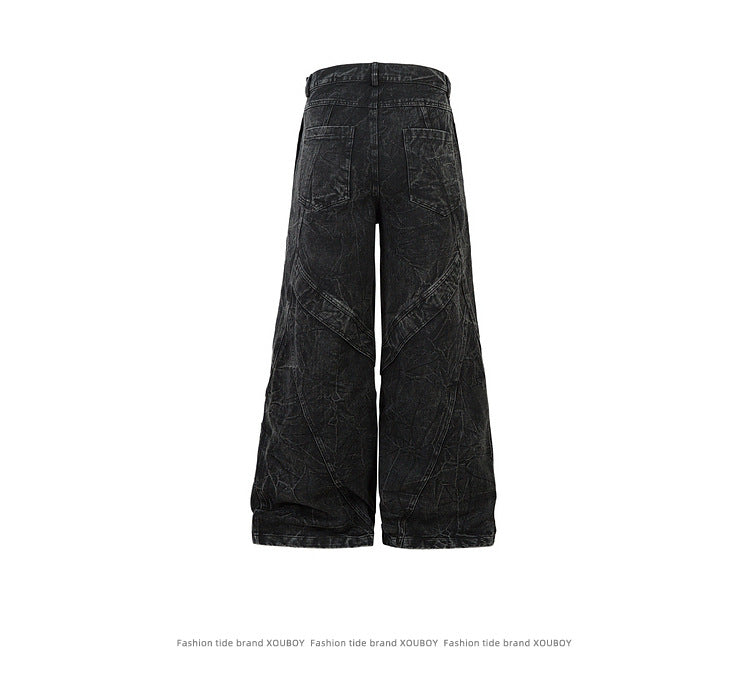 Patchwork Wash Wide Leg Straight Denim Jeans WN23027